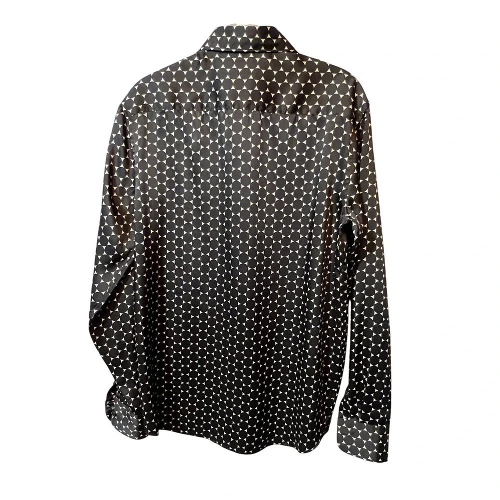 Zara Women's Small Button Down Shirt Black White Circle Print Long Sleeve - Picture 2 of 10